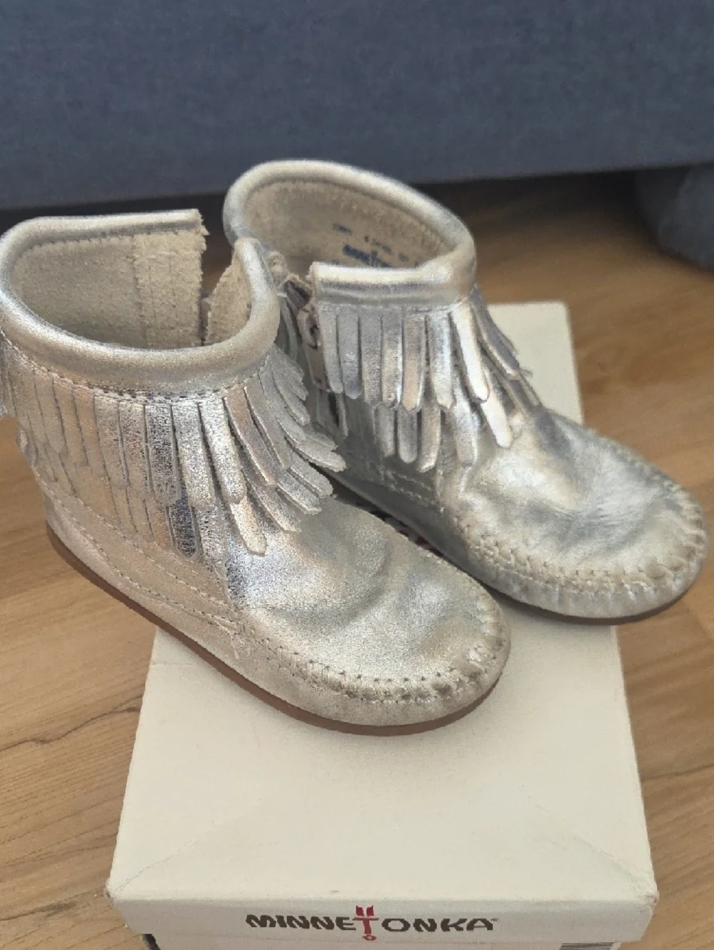 Metallic Silver Fringe Moccasin Boots